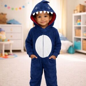 Blue Shark Pajamas One Piece‎ Kids Size 4t